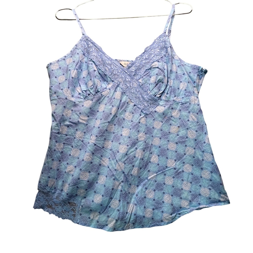 Lace Trim Floral Cami Women XL Blue Babydoll Cotton Coquette Western Y2K Layer